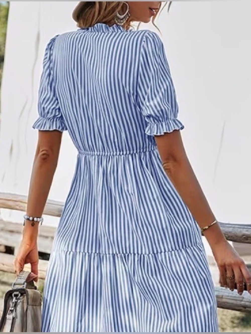 Monteau Blue & White Striped Midi Dress